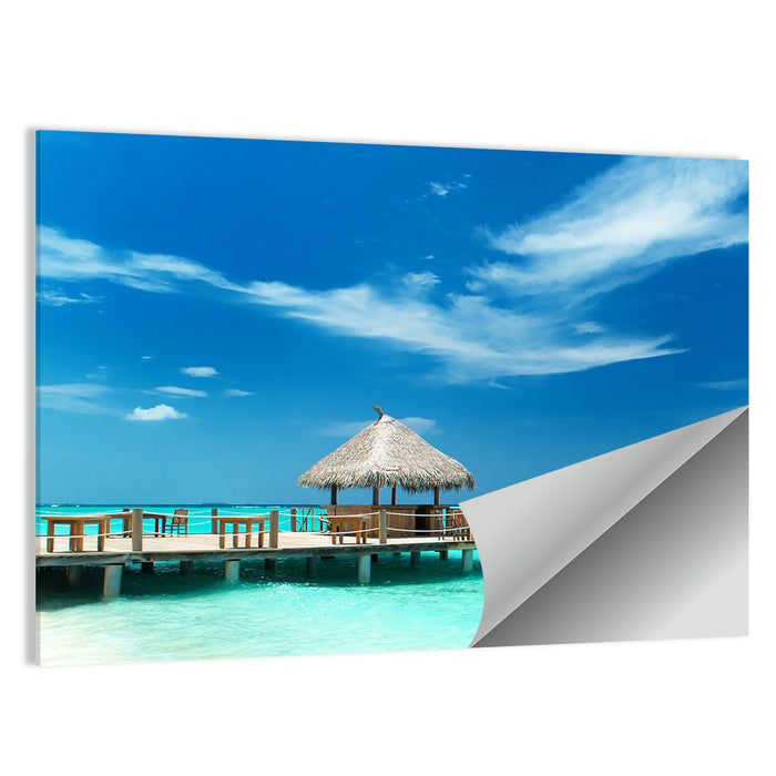 Thatched Beach Bar Pier Wall Art as a poster print