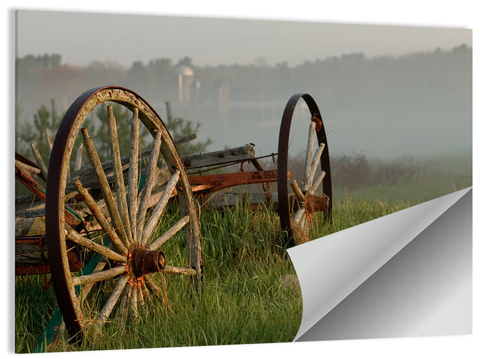 Weathered Wagon in Morning Mist Wall Art as a poster print