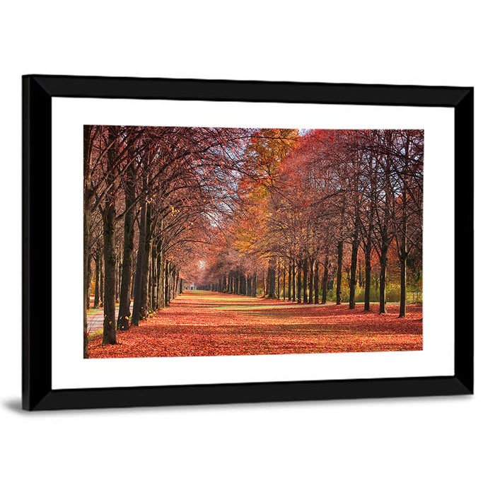 Tree-lined Autumn Lane Wall Art as a framed print