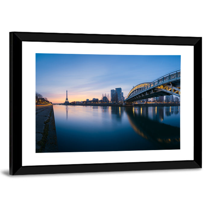 Eiffel Tower Golden Hour Reflection Wall Art as a framed print