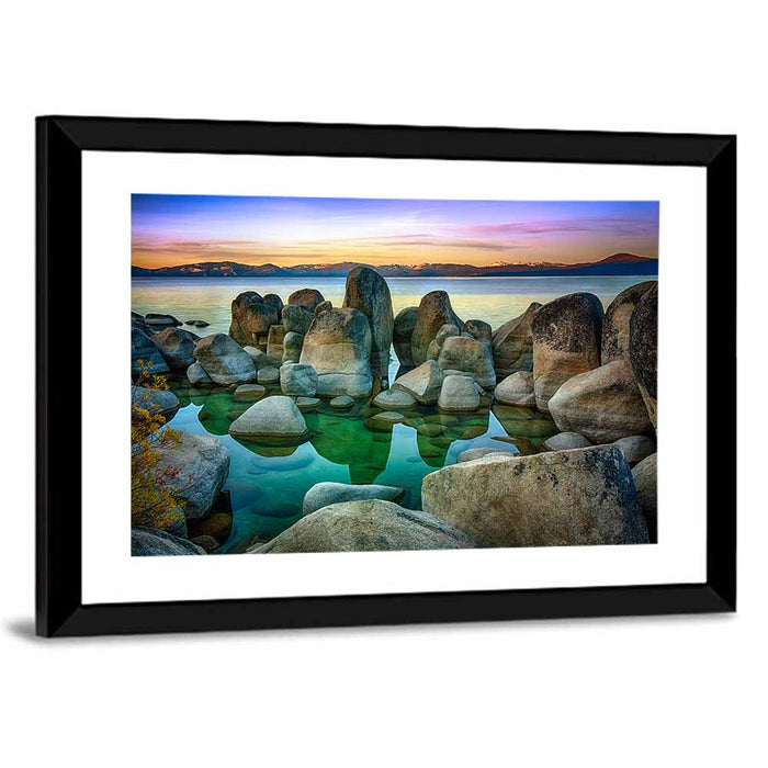 Lake Tahoe Rocky Shoreline at Dusk Wall Art as a framed print
