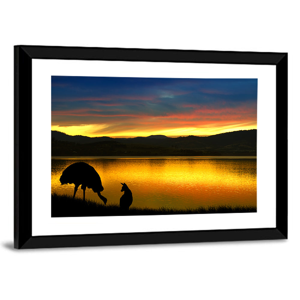 Kangaroo at Lake Sunset Wall Art