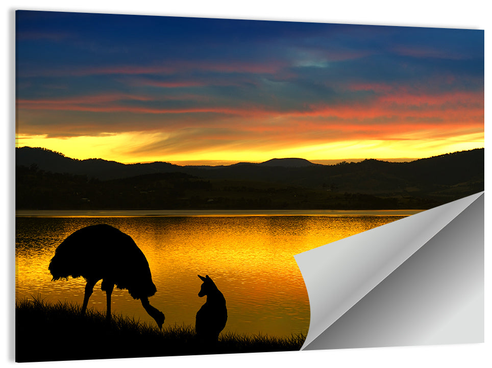 Kangaroo at Lake Sunset Wall Art