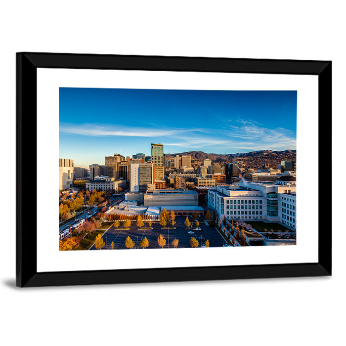 Salt Lake City Skyline at Golden Hour Wall Art as a framed print