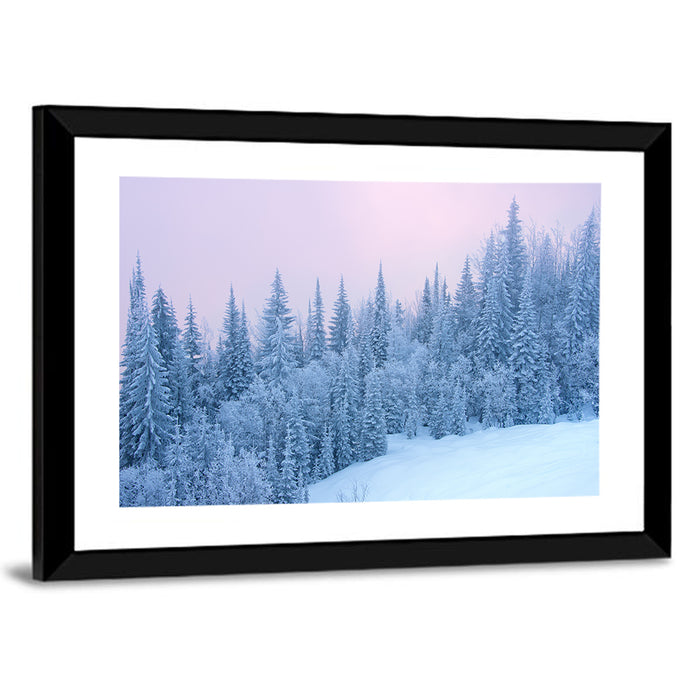 Snowy Winter Forest Wall Art as a framed print