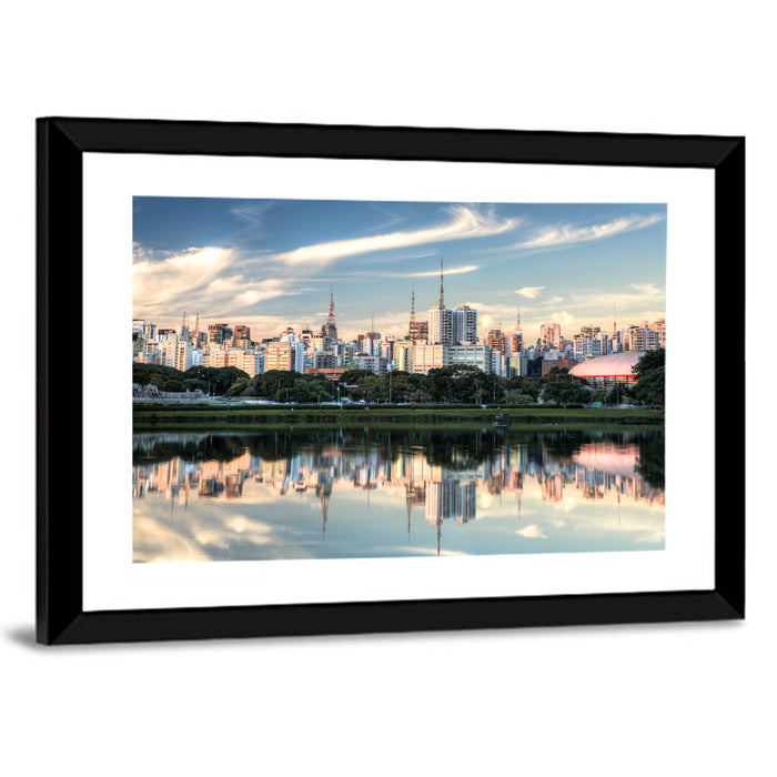 Ibirapuera Park Golden Hour Reflection Wall Art as a framed print