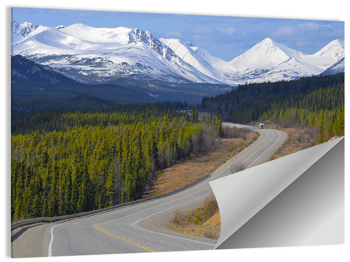 Alaska Highway Winding Road and Rv Wall Art as a poster print
