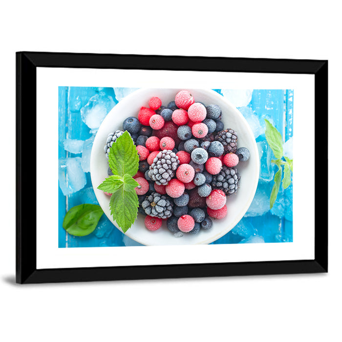Frozen Berry Bowl Wall Art as a framed print
