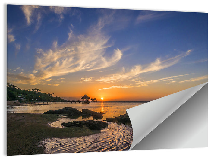 Roatan Pier Sunset Wall Art as a poster print