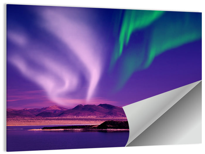 Violet Aurora Over Island Lake Wall Art as a poster print