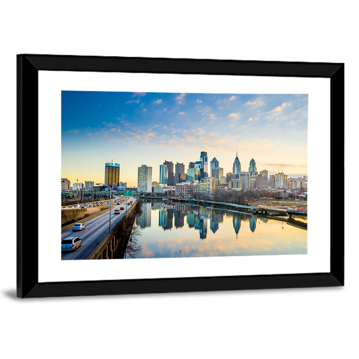 Philadelphia Skyline at Dusk Wall Art as a framed print