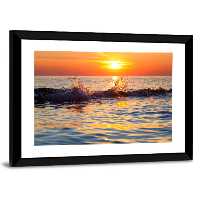 Lake Michigan Sunset Waves Wall Art as a framed print