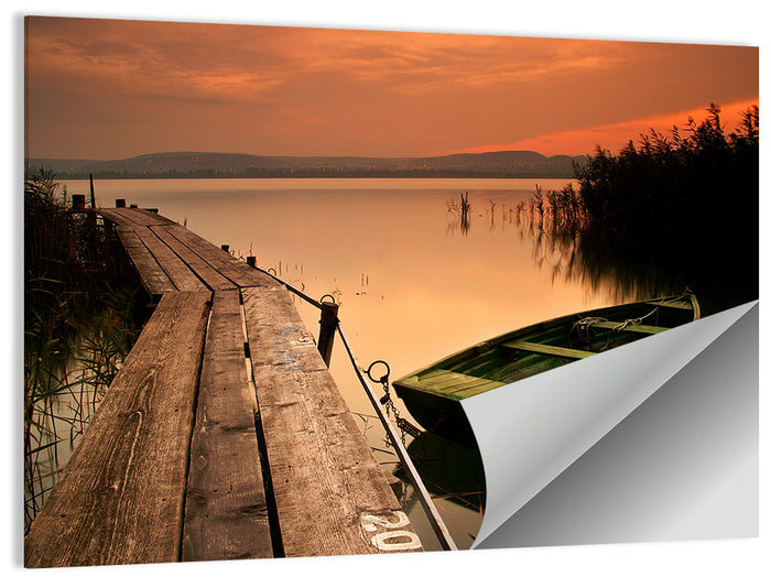 Pier and Rowboat on Lake Balaton Wall Art as a poster print