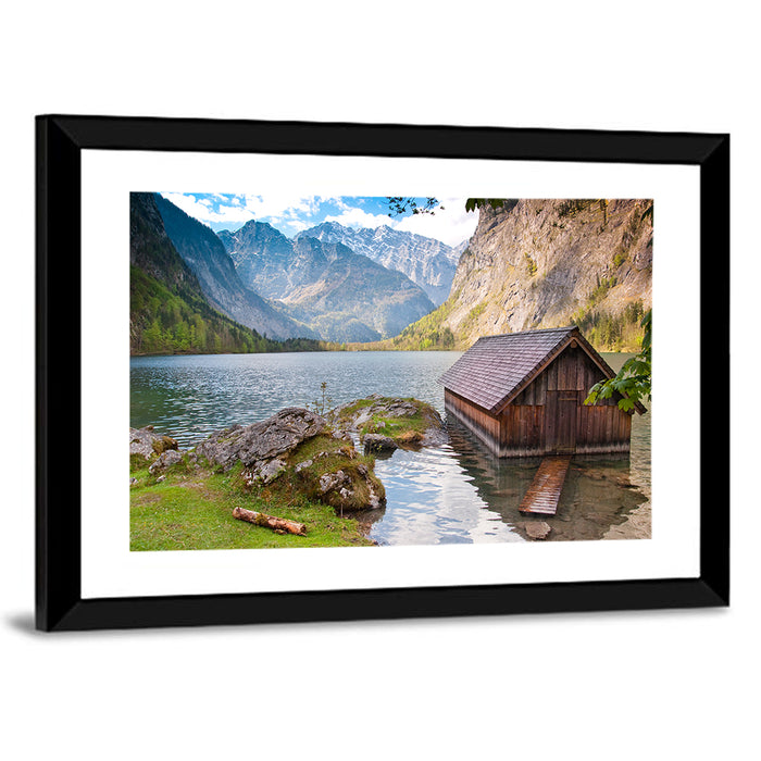 Obersee Boathouse at Königssee Wall Art as a framed print
