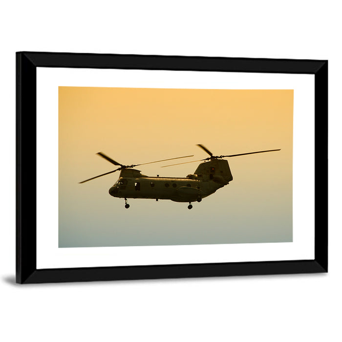 US Apache Helicopter Dawn Profile Wall Art as a framed print