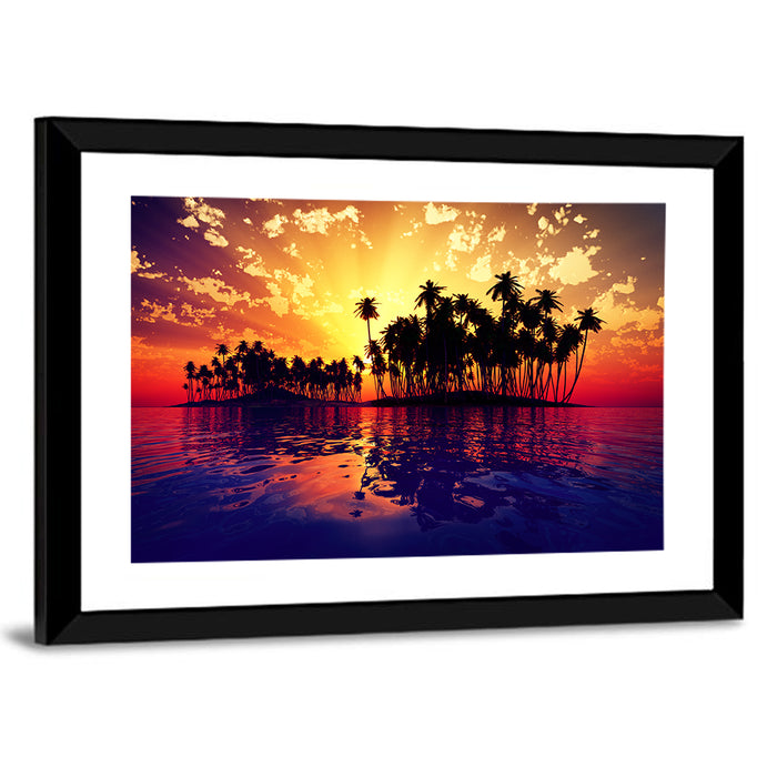 Coconut Island Sunset Wall Art as a framed print
