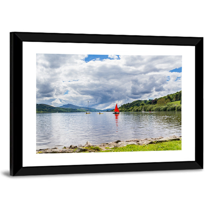 Bala Lake Sailboat Reflection Wall Art as a framed print