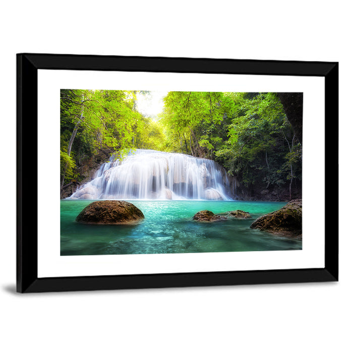 Erawan Falls Turquoise Waterfall Wall Art as a framed print