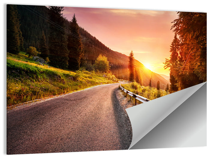 Golden Hour Mountain Road Wall Art as a poster print