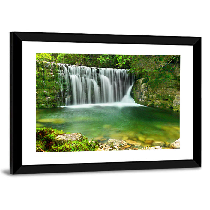 Emerald Lake Cascade Wall Art as a framed print