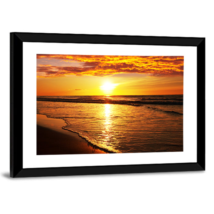 Golden Thai Beach Sunset Wall Art as a framed print