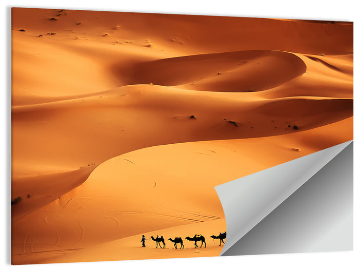 Desert Camel Caravan in Golden Dunes Wall Art as a poster print