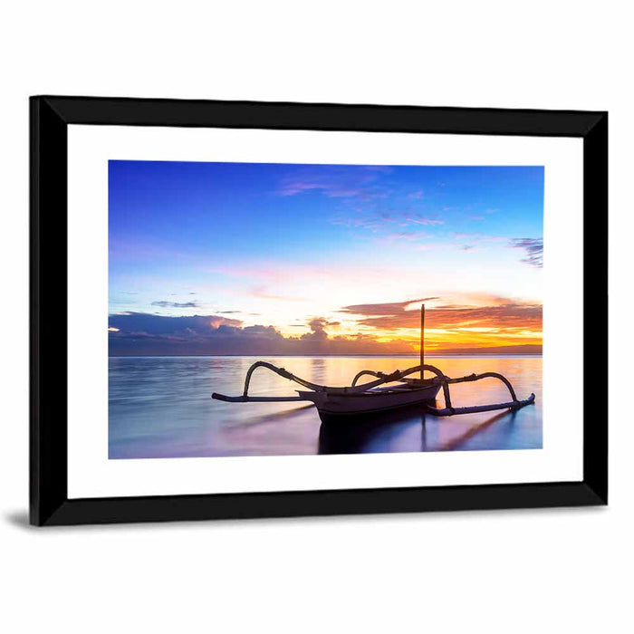 Jukung Fishing Boat at Sunset Wall Art as a framed print
