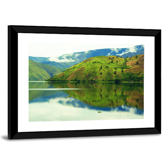 Lake Toba Reflection Wall Art as a framed print