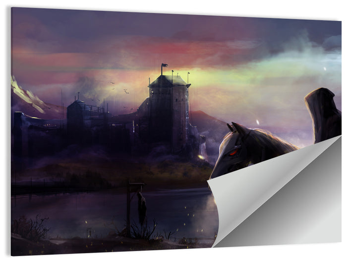 Horseman at Dusk by Misty Castle Wall Art as a poster print