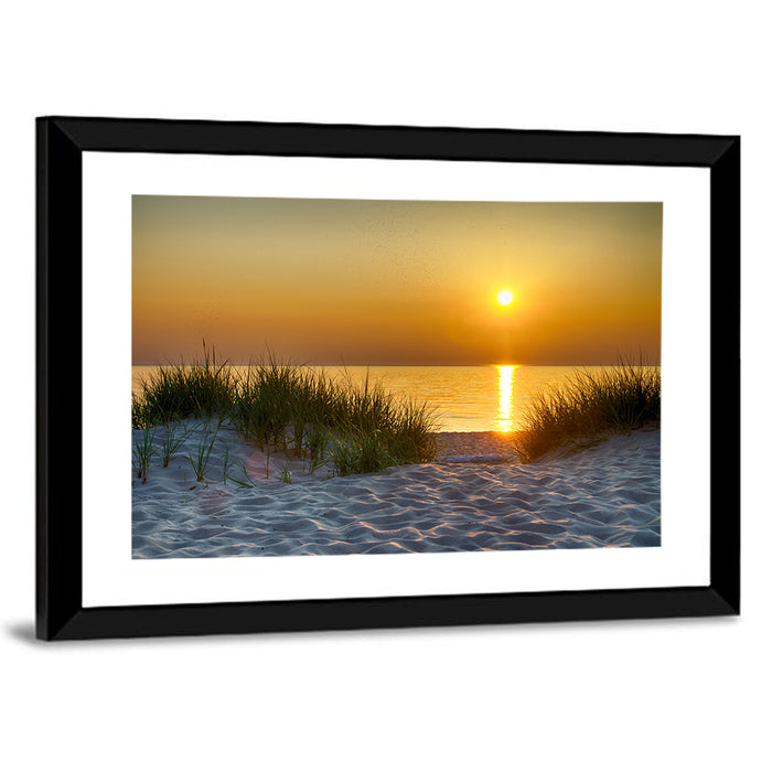 Lake Michigan Sunset Dunes Wall Art as a framed print