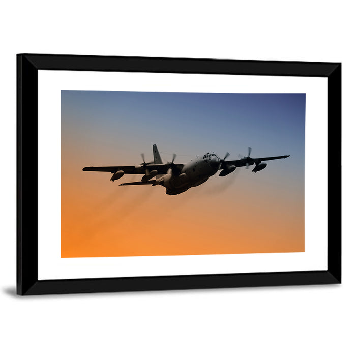 Four-engine Military Transport at Dusk Wall Art as a framed print