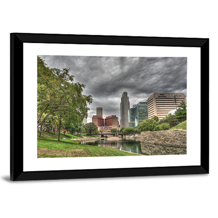 Omaha Skyline at Gene Leahy Mall Wall Art as a framed print