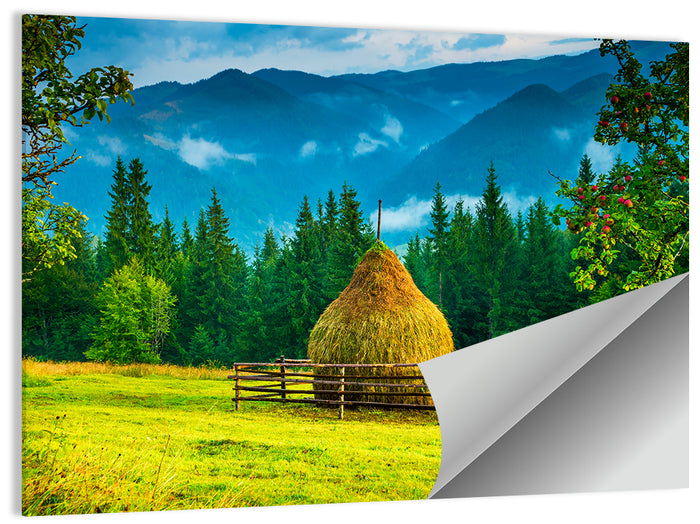 Haystack in Mountain Meadow Wall Art as a poster print