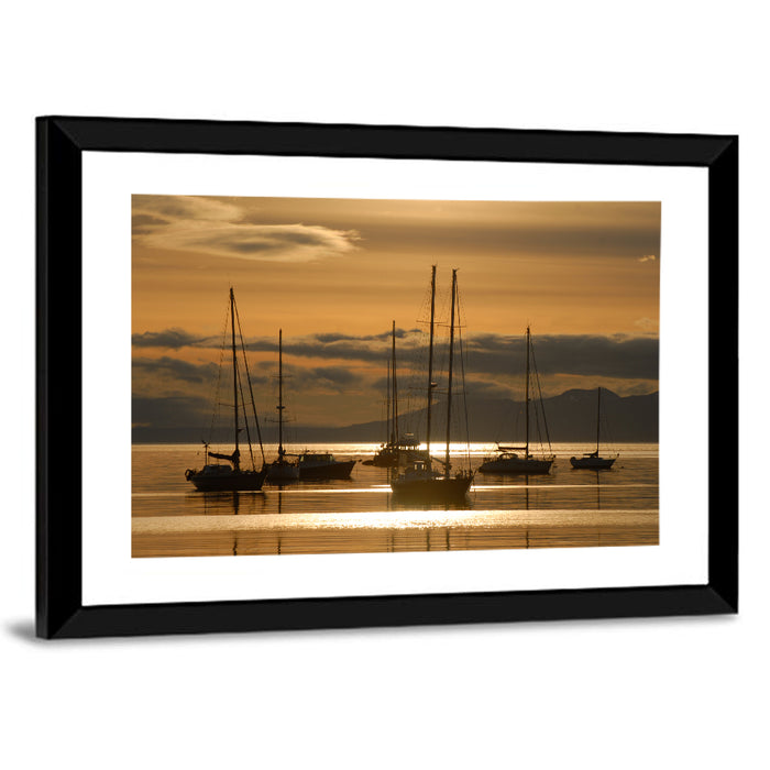 Sailboats at Sunrise Wall Art as a framed print