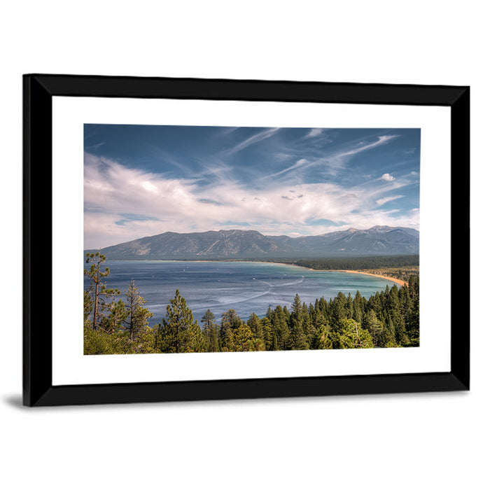 Pines Above a Blue Lake Wall Art as a framed print