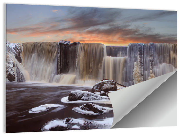 Frozen Waterfall at Sunset Wall Art as a poster print