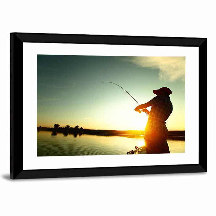 Sunset Fisherman Silhouette Wall Art as a framed print