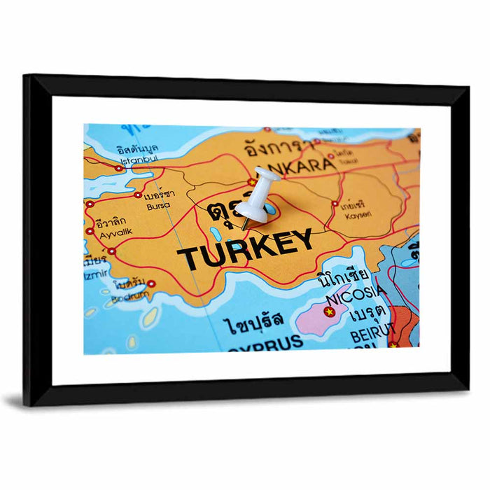Turkey Map with Ankara Pin Wall Art as a framed print