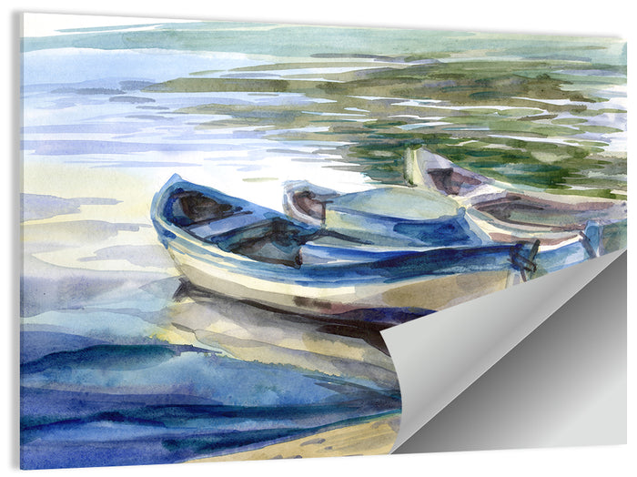 Watercolor Rowboats by the Shore Wall Art as a poster print