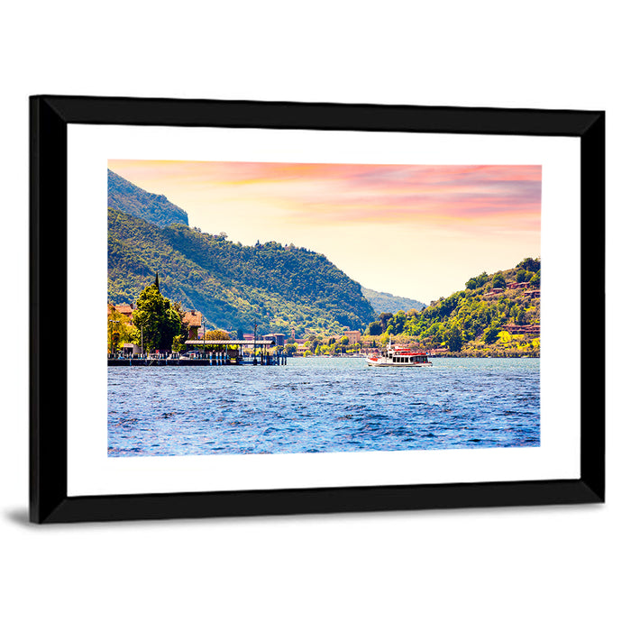 Lake Iseo Morning Harbor Wall Art as a framed print