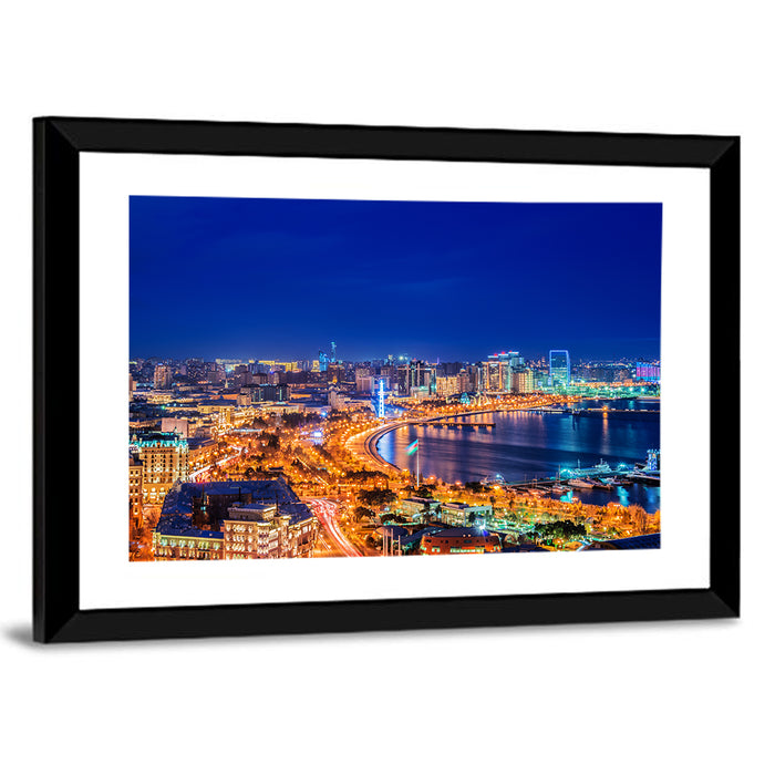 Baku Night Skyline Wall Art as a framed print