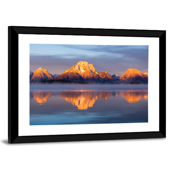 Mount Moran Sunrise Over Jackson Lake Wall Art as a framed print