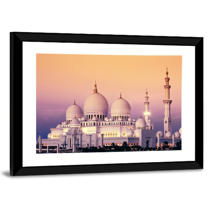 Sheikh Zayed Grand Mosque at Dusk Wall Art as a framed print