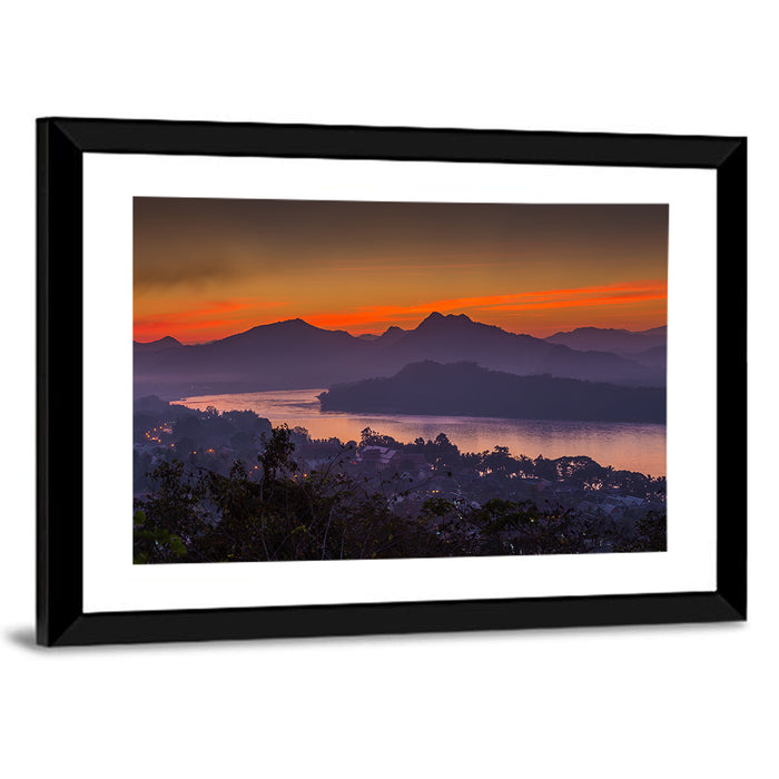 Luang Prabang Sunset Over Mekong Wall Art as a framed print