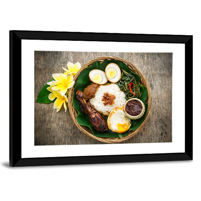 Nasi Campur in Woven Basket Wall Art as a framed print