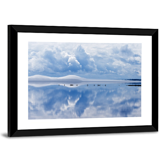 Siljan Lake Mist Reflection Wall Art as a framed print