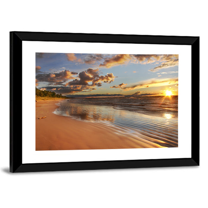 Lake Huron Sunset Beach Wall Art as a framed print