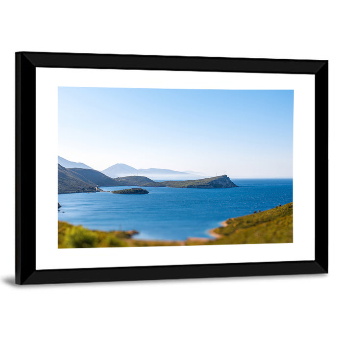 Coastal Cliffs and Lighthouse Bay Wall Art as a framed print