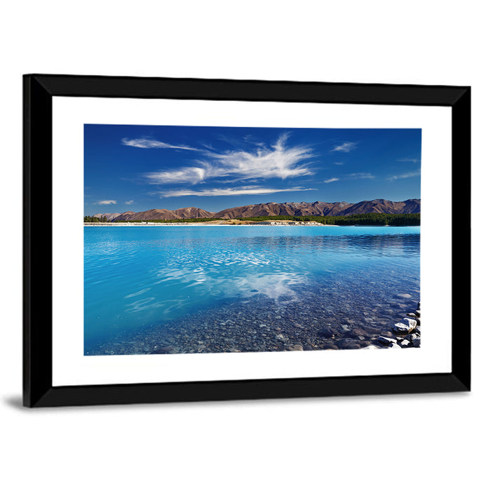 Lake Pukaki Pebble Shore Wall Art as a framed print
