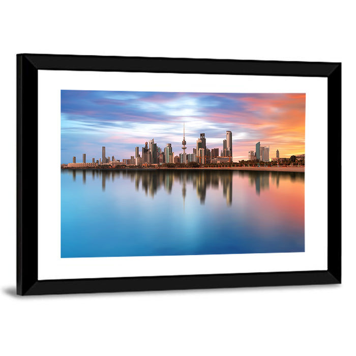 Kuwait City Skyline at Sunset Wall Art as a framed print